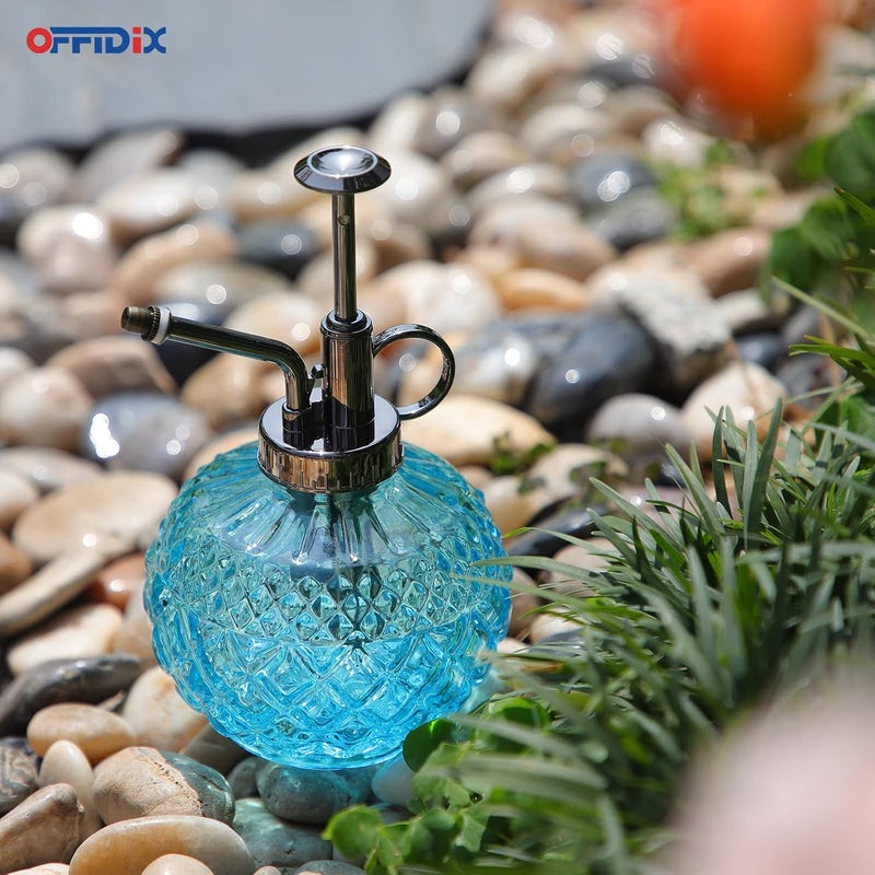 OFFIDIX Glass Plant Mister, 300ML Vintage Spray Bottle Plant Spritzer with Top Pump Fine Mist,Small Decorative Watering Can for Indoor Outdoor Succulent and Other Live Plants (Light Blue) - Image 3